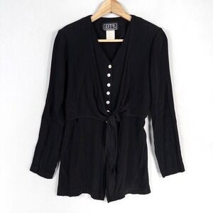 Vintage City Triangles Shirt Blouse Womens Sz Small Black Button Up Layered Look